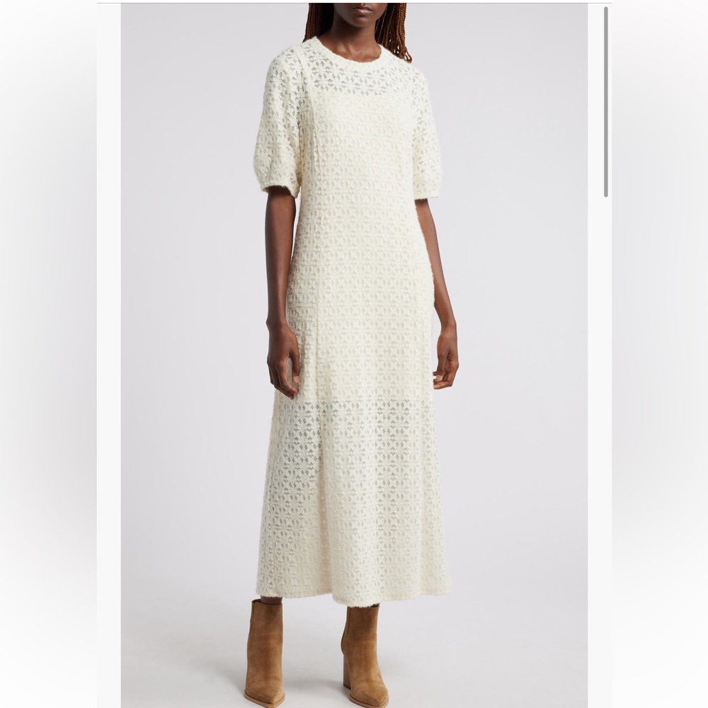 Treasure & Bond Cream Crochet Lace Puff Sleeve Midi Dress size XS